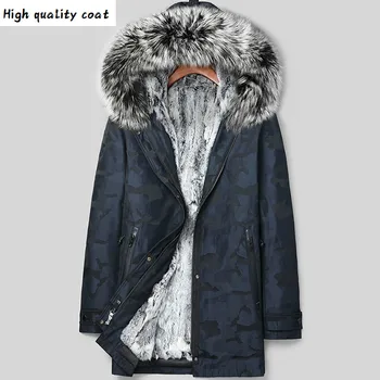 Günstige Top Männer Der 100% Rex Kaninchen Haut Der Männer Kleidung 2020 Winter Mantel Silber Fuchs Haut Halskette Kleid Erkekler Parkas Lxr362