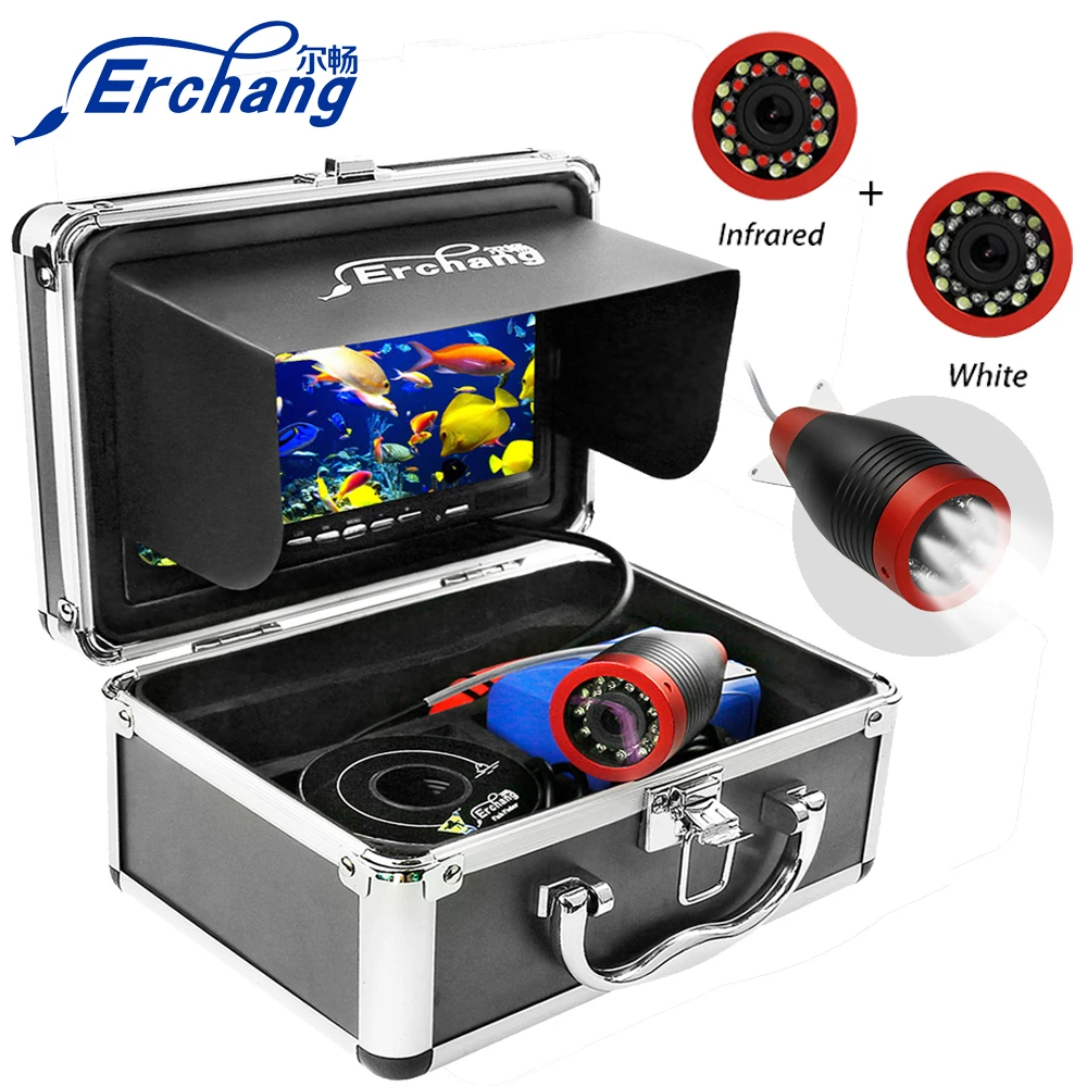 Erchang 1000TVL Fishing Camera 7 Inch 15M Underwater Camera For Fishing 12pcs Infrared+12pcs White Lamp fish finder For Ice/Sea