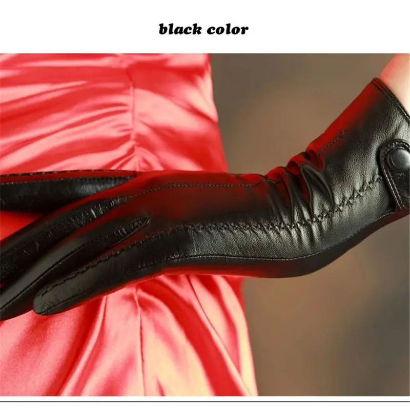 black buckle Бренд KLSS, женские перчатки из натуральной кожи, элегантные женские перчатки из овчины с пряжкой, высококачественные перчатки из козьей кожи K860 - Цвет: black buckle