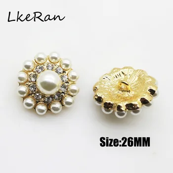 

LKERAN 10Pc 4mm faux ivory Pearl Rhinestone Button 26mm Alloy Shank button for Wedding Decoration Crystal DIY Sewing Accessories