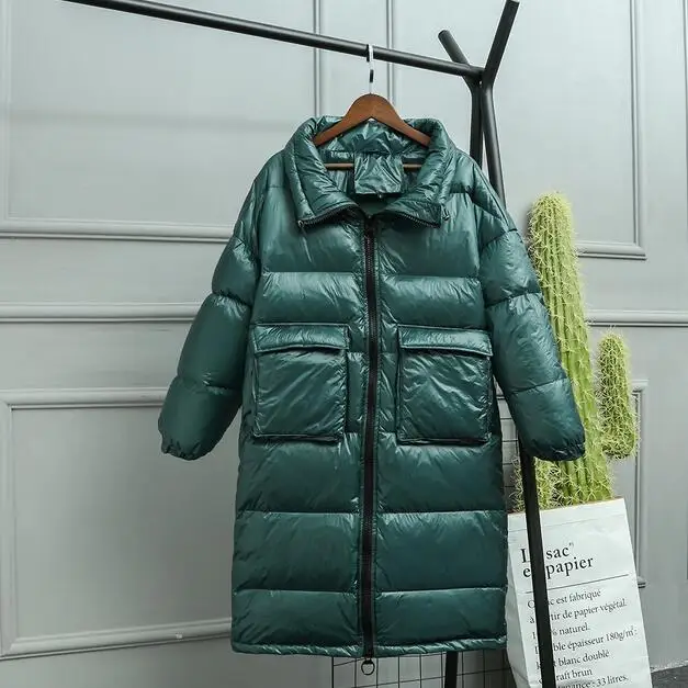 Зимняя куртка женская новая зимняя куртка Женская Толстая теплая белая куртка большого размера на утином пуху Женская пуховая куртка длинная пуховая парка - Цвет: green
