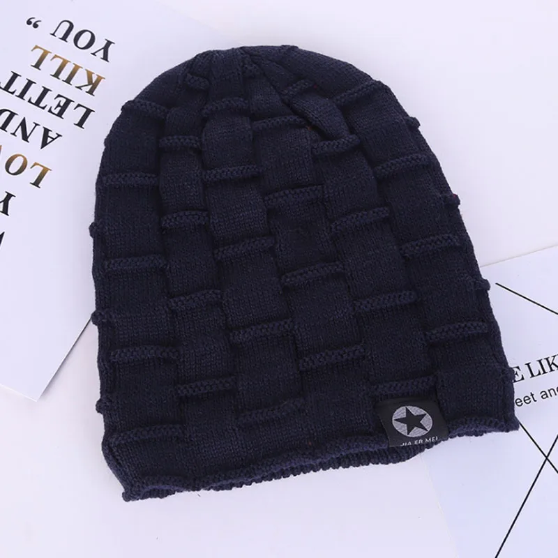 Star-Navy Blue G09 Calymel, новинка, одноцветная шапка, Мужской трикотажный подогреватель, шерстяная шапка, вязаные шапки для осенне-зимнего сезона, утолщенная шапка, простая, модная, мехская шапка - Цвет: Star-Navy Blue G09
