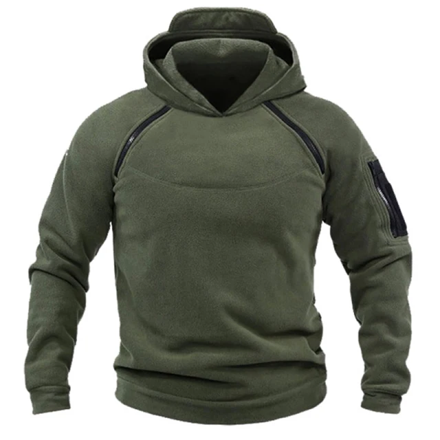US Men's Tactical Outdoor Jacket Hunting Clothes Warm Zippers Fleece Pullover Man Windproof Spring Winter Coat Thermal Underwear ArmyGreen(Hooded)