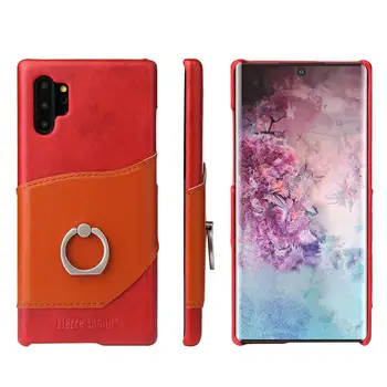 

For Samsung Galaxy Note 10 Plus + Case Genuine Leather Phone Case Card Solt & Finger Ring Ultra thin Back Cover