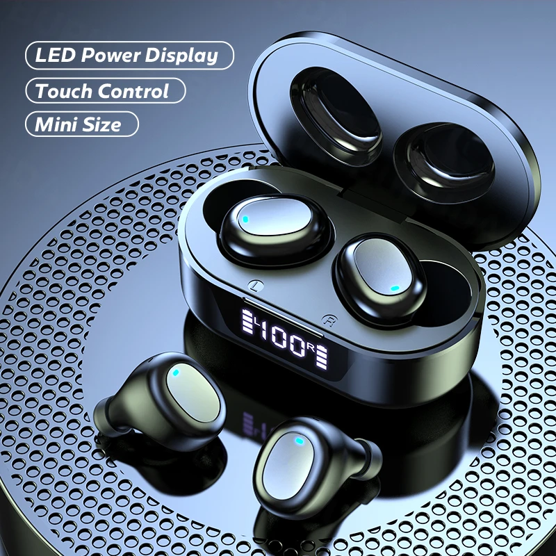 Mini Bluetooth Earphones for Phone Hifi Stereo Wireless Headphones Earphone 24 Hour Long Play Time LED Display Headsets |