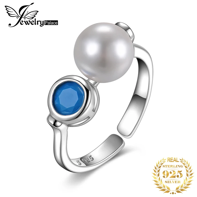 JewelryPalace книги по искусству деко Синий Nano Имитация Бирюзовый 8 мм круглый форма в виде ракушки жемчуг Регулируемый Открытое кольцо 925 пробы сереб