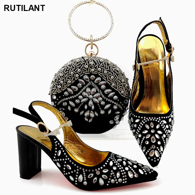 

Latest Nigerian Shoes with Matching Bag for Evening Wedding Party African Wedding Italian Shoe and Bag Sets Ladies Wedding Shoe