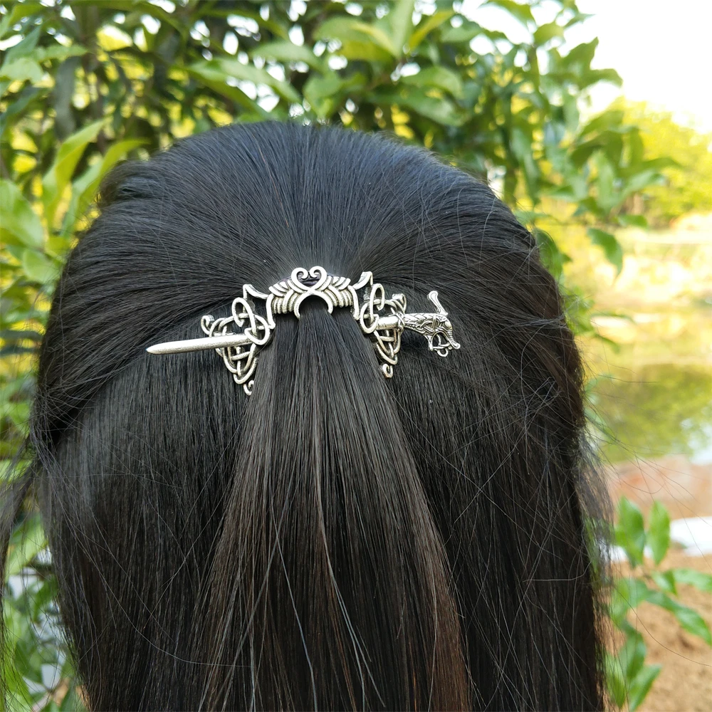 Viking Hairpin Celtics Knots Crown Retro Metal Hair Stick Norse Rune Medieval Crown Slide Hair Clip Set Women Jewelry Accessorie