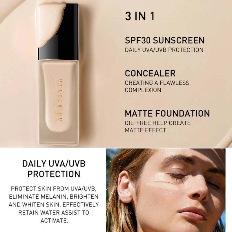 Водостойкая Солнцезащитная Основа SPF30 Жидкая Основа матовая полное покрытие маскирующий макияж основа для макияжа