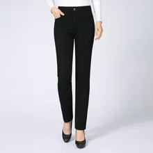 Женские черные джинсовые штаны, зимние теплые плотные облегающие прямые джинсовые брюки, женские флисовые брюки с теплой молнией спереди