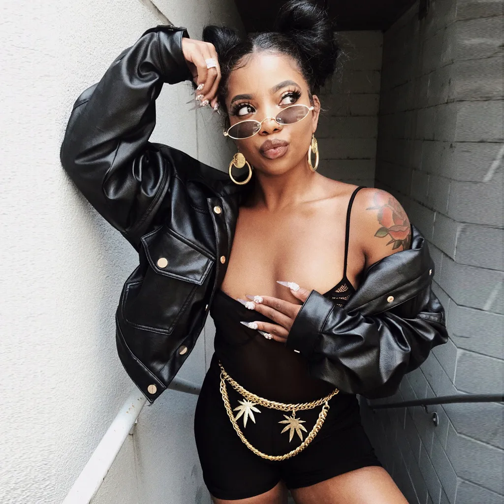 

Women's smooth motorcycle imitation leather jacket ladies long-sleeved autumn and winter new riding streetwear black jacket