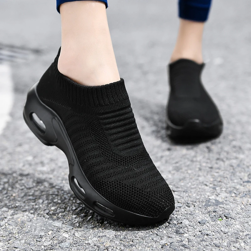 Women Sneakers Spring Flat Slip on Platform Breathable Mesh Sock Shoes