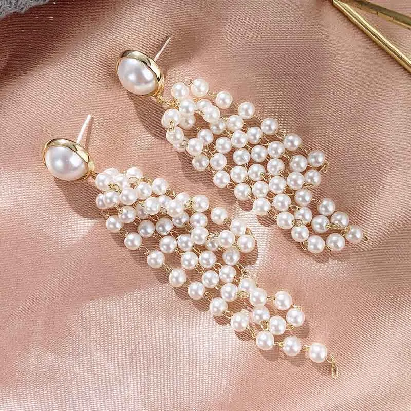 Роскошные серьги с искусственным жемчугом корейские кисточками Длинные