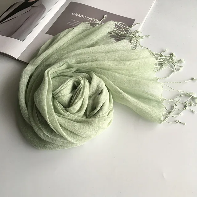 Écharpe en lin de couleur unie pour femmes, turban hijab
