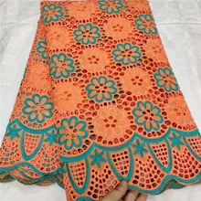 5 ярдов швейцарская кружевная ткань последняя Тяжелая вышитая бисером Африканская Хлопковая ткань швейцарская вуаль кружева популярный Дубай Стиль 4L1023