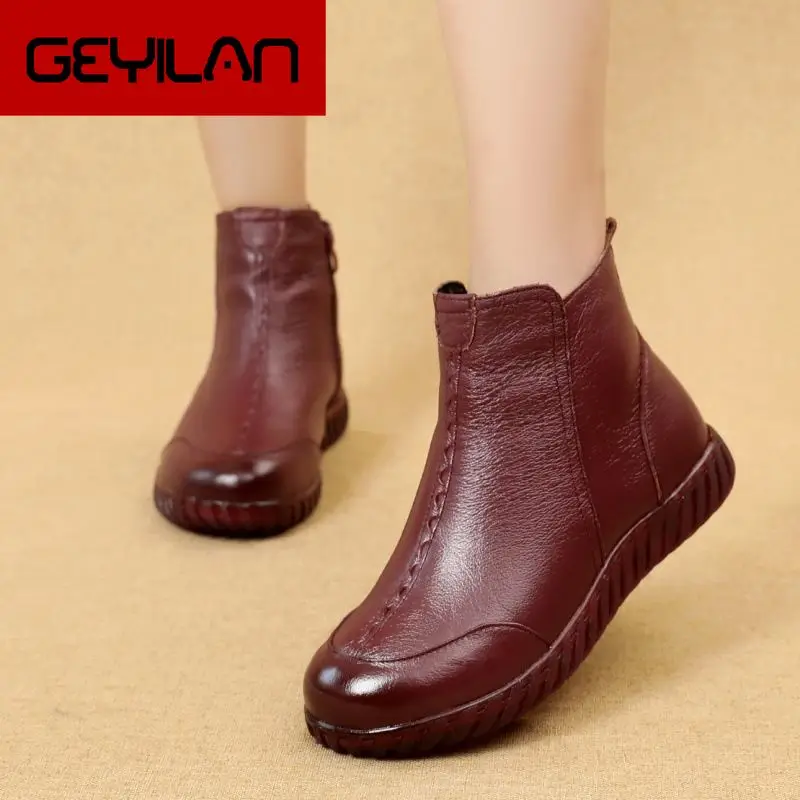 

Winter Woman Genuine Leather Ankle Boots Female Casual Shoes Women Flat Warm Snow Boots Ladies Shoes