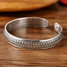 Серебряный S999 плетеный трос Ретро Сердце Сутра пара браслет Открытие Регулируемый Серебряный Браслет