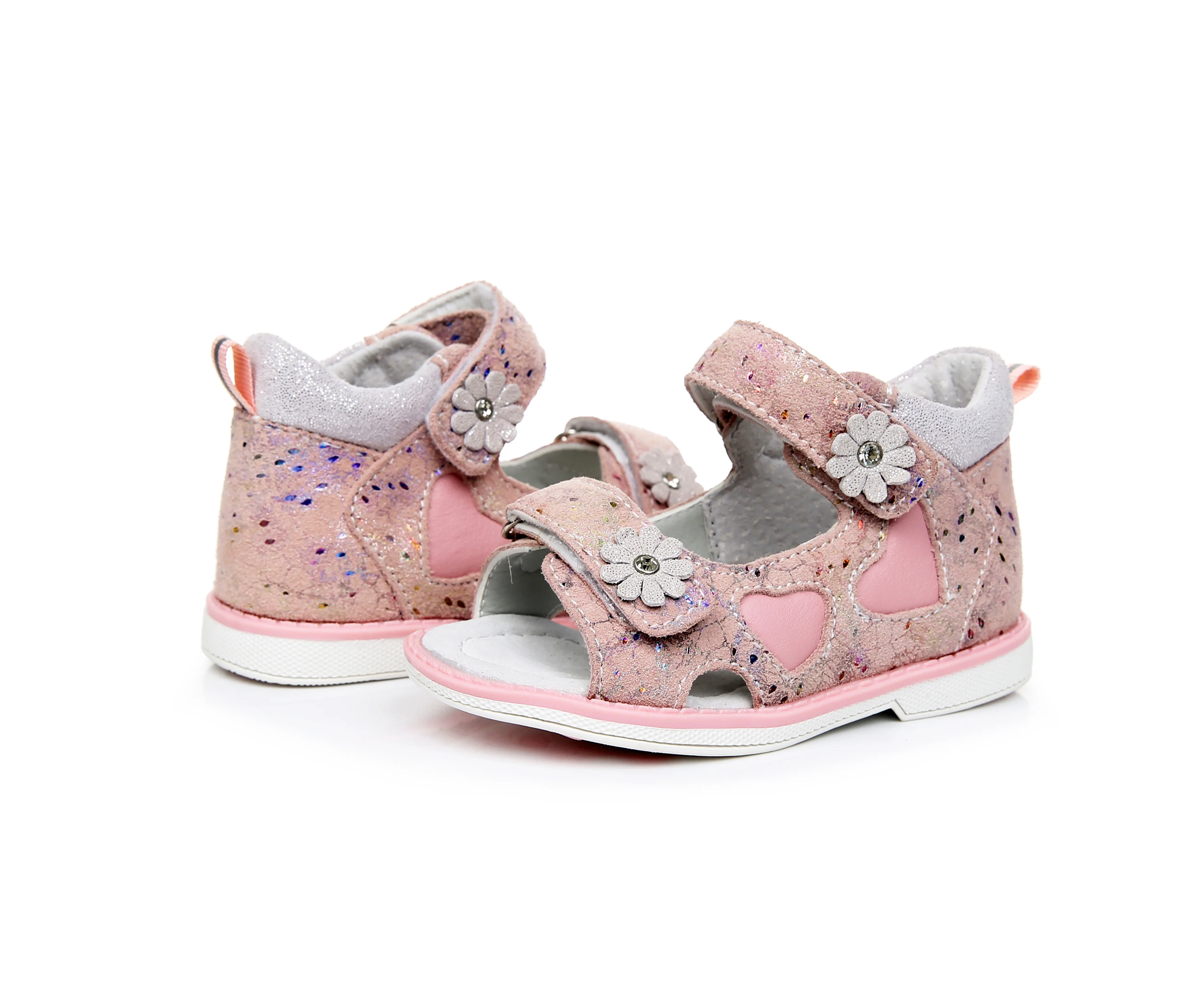 APAKOWA Girls Genuine Leather Sandals Toddler Shoes Daisy Flower Decorate Summer Sandals Open Toe Hoof Heels Kids Feetwear