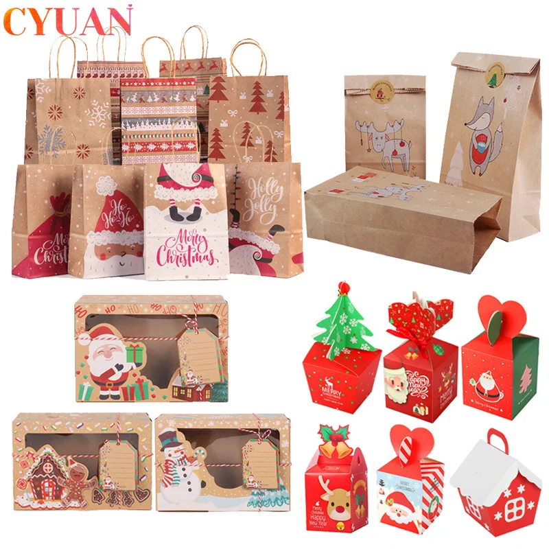 1Set/3PCs Flax Color Mixed Christmas Tree Deer Gift Package Bag Xmas Supplies GW 