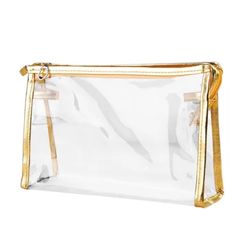 

Cosmetic Bag Transparent PVC Travel Bag Zipper Clear Make up Organizer Women Gold Sliver Makeup Bag Dropshipping