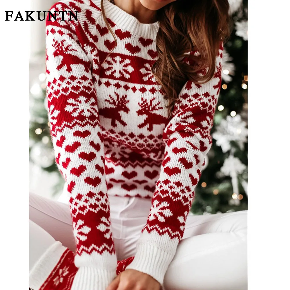 

Women's Christmas Sweaters Fashion 2020 Winter Clothing New Female Long Sleeve Knitted Tops Pullover Knitwear for Women Sweater