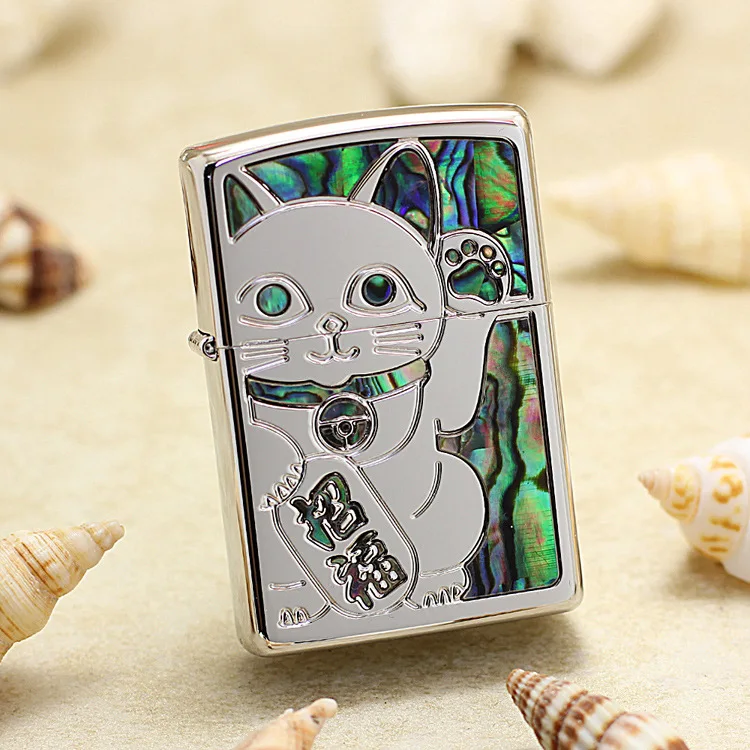 

Genuine Zippo oil lighter copper windproof Shell Maneki Neko cigarette Kerosene lighters Gift With anti-counterfeiting code