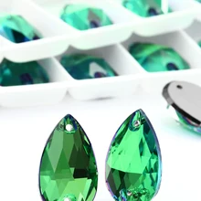 Сфинкс зеленый K9 стеклянные стразы кристалл пришить стразы для одежды ремесла слеза каплевидные камни плоская задняя сторона пуговицы для шитья на сумки платье