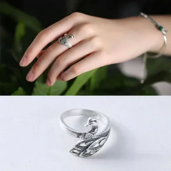 

Vintage Thai Silver Peacock Ring Adjustable Knitting Loop Crochet Loop Knitting Wild Open Ring Female Handmade Jewelry