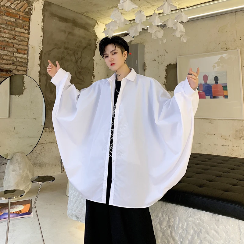 

MIXCUBIC 2019 Autumn England style unique Bat sleeve design shirts men casual loose wild shirts S-XL