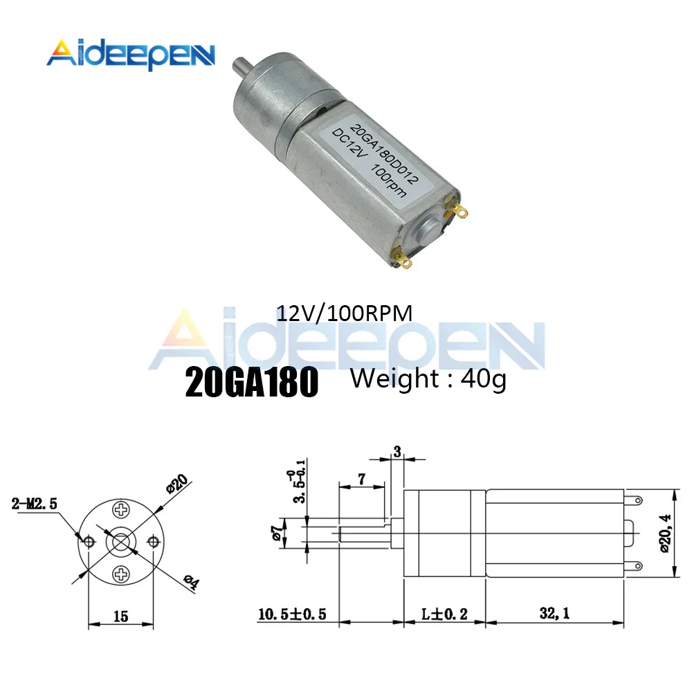 20GA180 12 В/100 об./мин металлическая Шестерня низкая скорость высокий крутящий момент мотор-редуктор постоянного тока редуктор скорости для умного автомобиля/игрушки RC робот