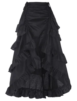 

Womens Plus Size Victorian Gothic Steampunk Skirt Sexy Party Black Ruffles Vintage High Waist High Low Skirt 2018 New Style