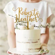 Персонализированные невесты и жениха имя торт Топпер Индивидуальные свадебные парные Имя Зеркало золотистый акриловый заказной торт украшения торта