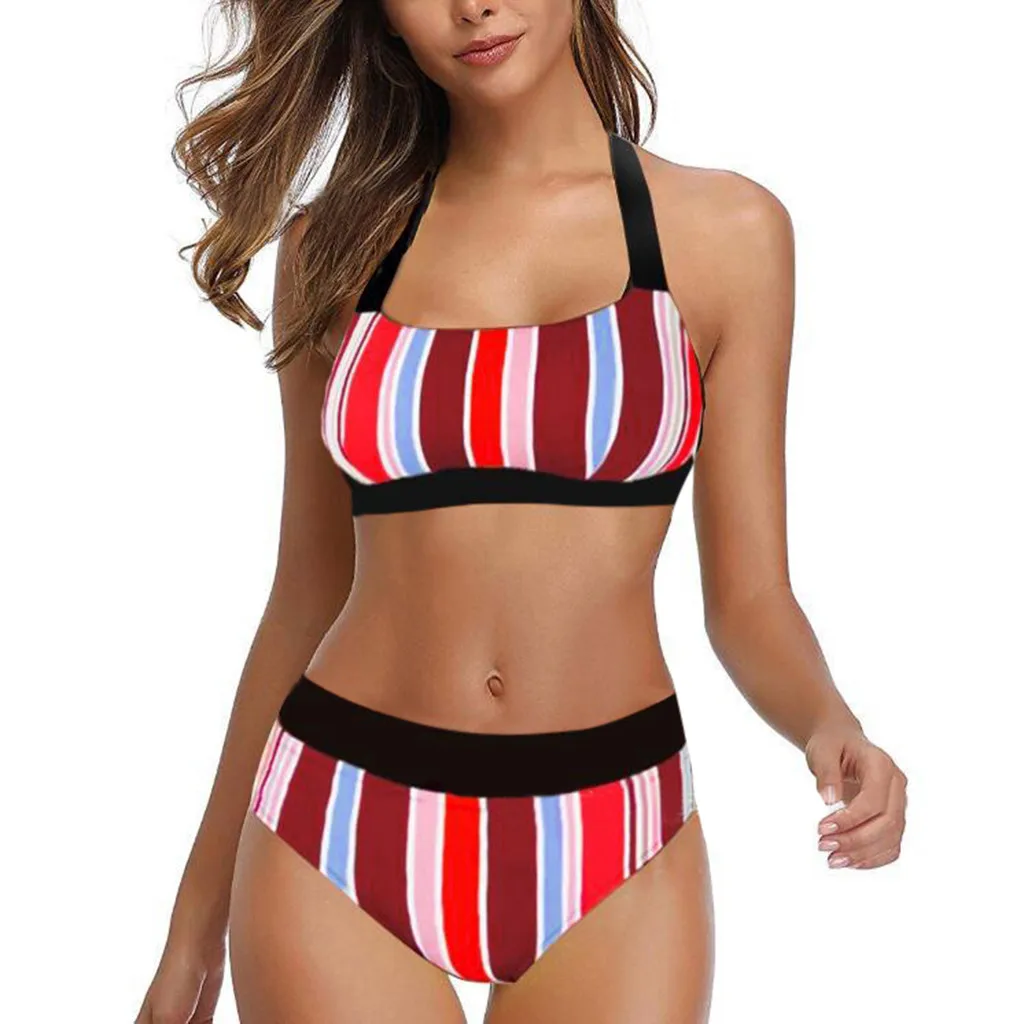 

2020 Newest Women Sexy Lattice Pattern Bathing Suit Split Underwear Set Plus Size Lady Lengerie Halter Padded Female Intimates