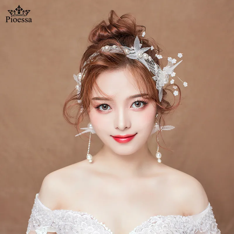 Pioessaスーパー妖精美しい花バレッタ甘い花嫁の頭飾り気質ウェディング蝶メッシュ糸髪飾り Aliexpress ジュエリー アクセサリー