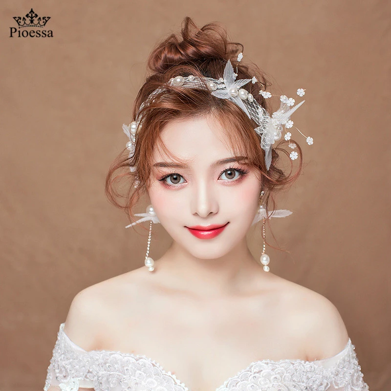 Pioessaスーパー妖精美しい花バレッタ甘い花嫁の頭飾り気質ウェディング蝶メッシュ糸髪飾り Aliexpress Jewelry Accessories