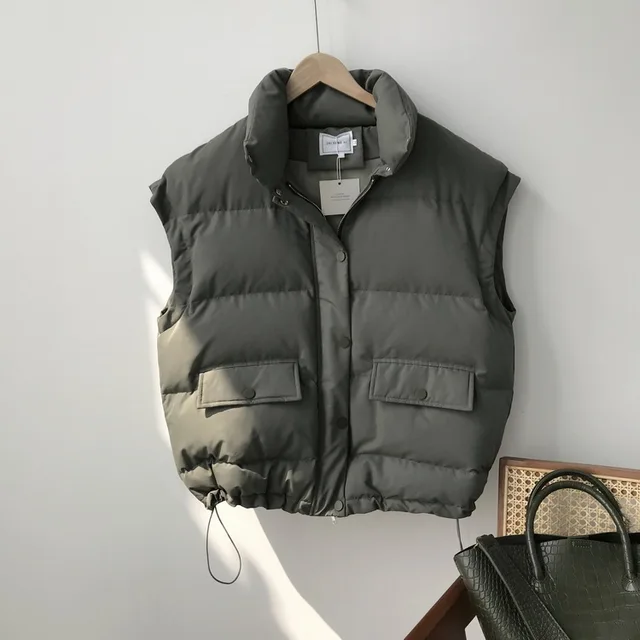 New Arrival 2021 Autumn Winter Women Vest Cotton-padded Short Waistcoat Plus Size Sleeveless Outwear Female Casual Parka Mujer Green
