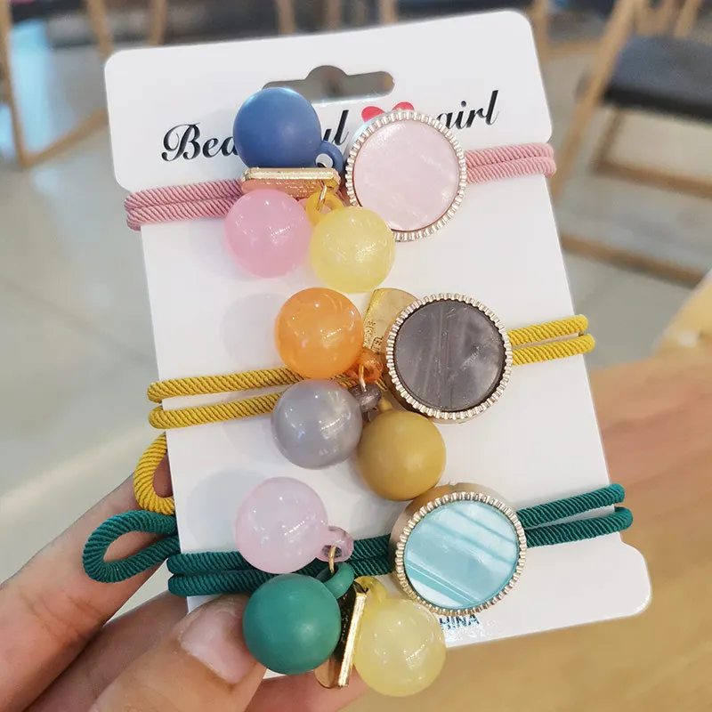 

Korean girl heart candy color round bead hair ring ins net red temperament cute tie hair rubber band hair rope headdress