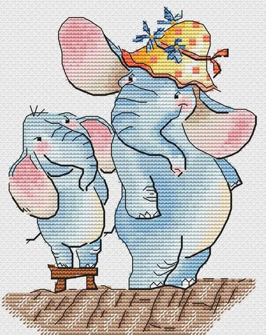 

FF Little Pirate Counted Cross Stitch Kit Cross stitch RS cotton with cross stitch Elephant Mother and Son I'm taller