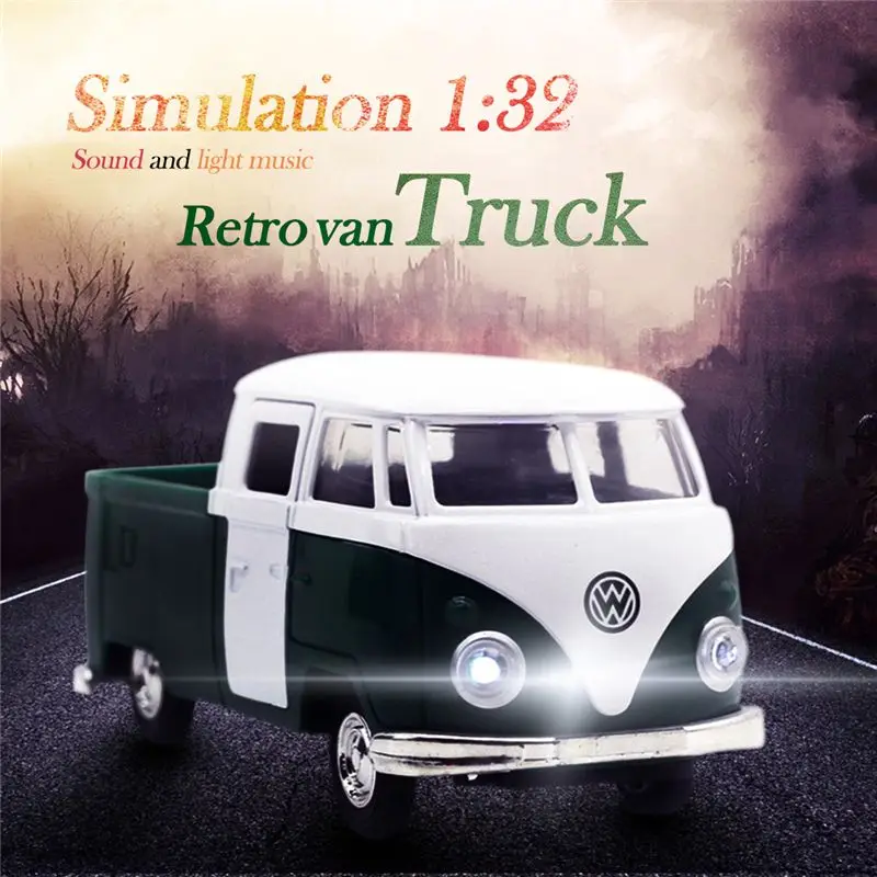 

Green simulation 1:32 sound and light music pull back retro van truck express car alloy model