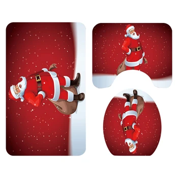 

3 Pcs/set Bath Mat Non-slip Toilet Mat Bath Mat Flannel Bath Mat Bath Mat Easy Care Carpet Printed Shower Mat