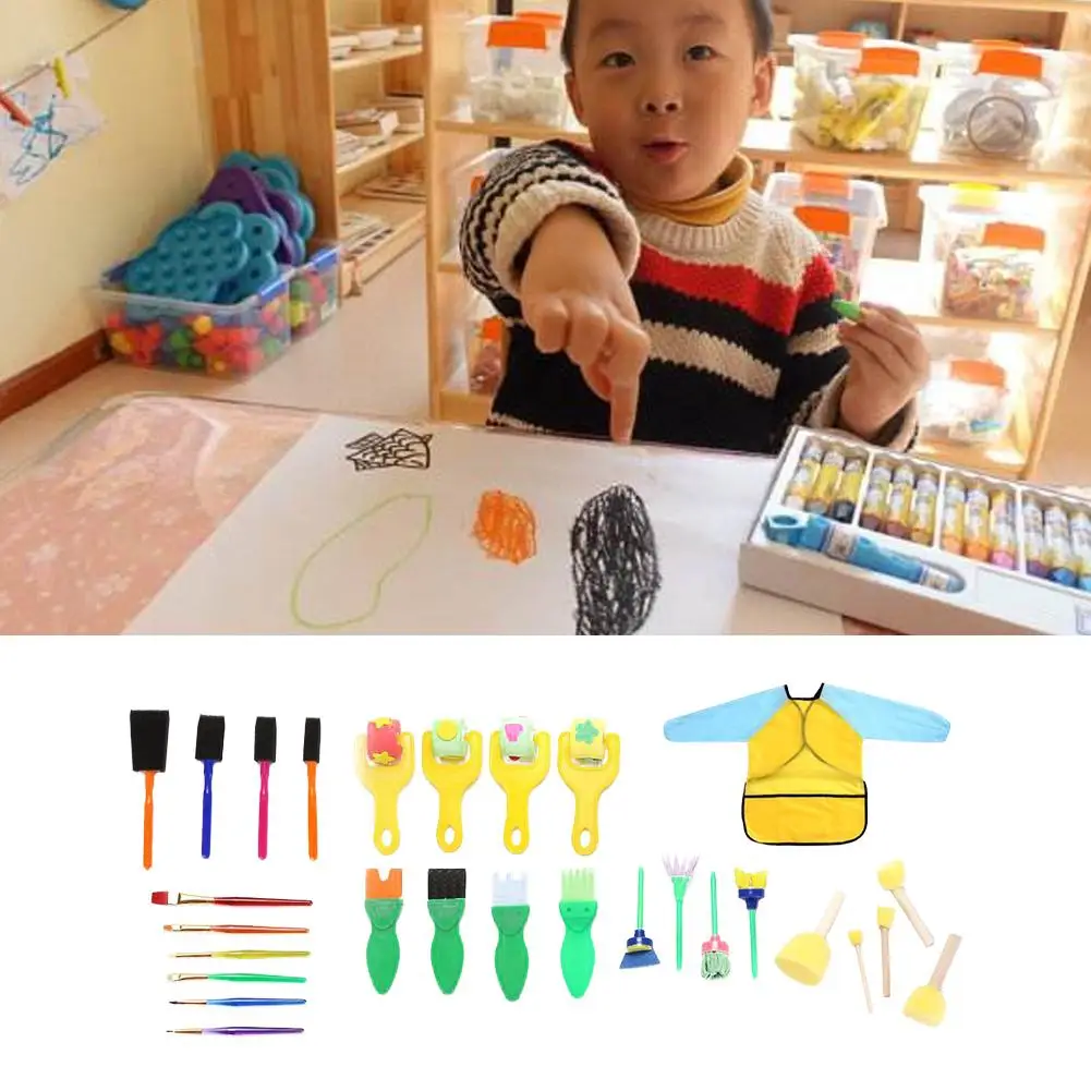 28 детский набор для рисования, нетоксичные губки, уплотнения, губка для рисования, роликовые кисти, набор, живопись, инструменты для