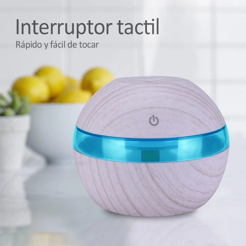 300ml White Wood Grain Aromatherapy Electric Sprayer Ultrasonic Air Humidifier Essential Oil Diffuser with 7 Color LED Lights