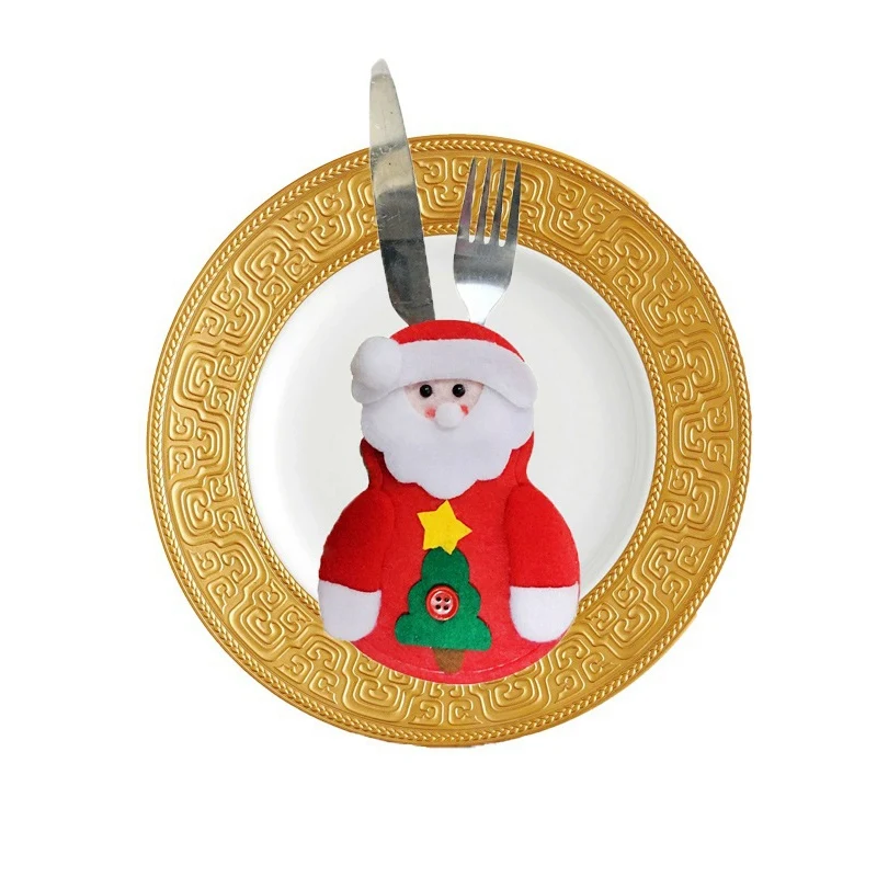 Рождественский нож для украшения и вилки крышка льняная кружевная украшенная посуда держатель для столового серебра Рождественский ужин украшение стола