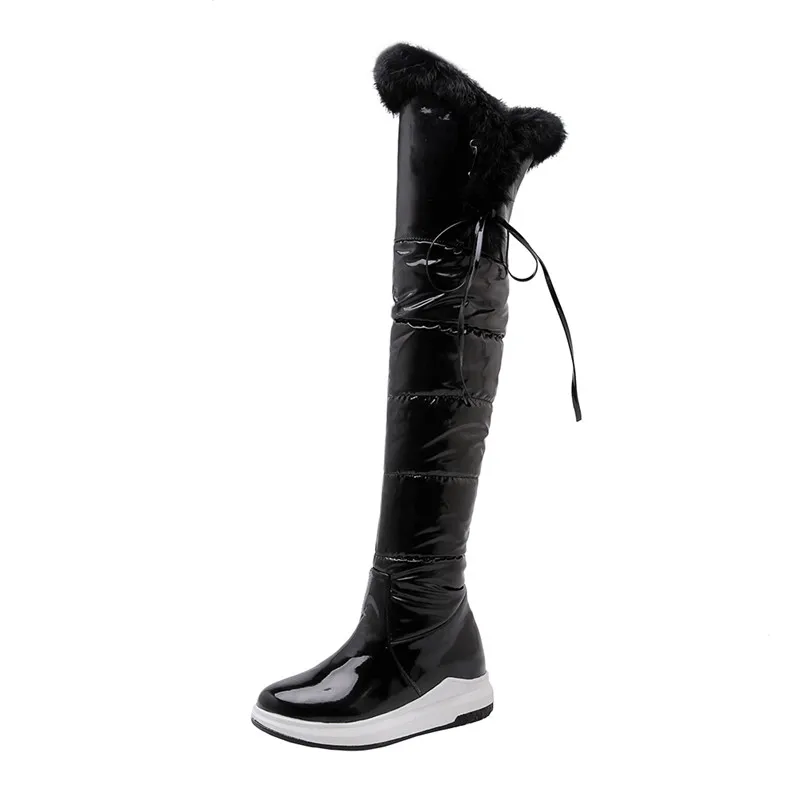 MEMUNIA/ г. Популярные высокие сапоги до бедра женская зимняя обувь теплые водонепроницаемые Нескользящие зимние сапоги модная женская обувь на плоской платформе - Цвет: Черный