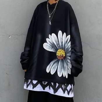 

long-sleeve floral printing t shirt streetwear tshirt hip hop tops t-shirt 2020 women fashion preppy oversized o-neck top tees