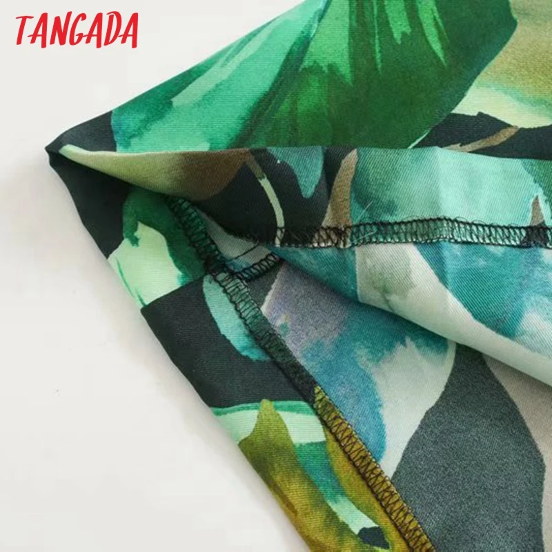 Tangada Women summer leaf print long jumpsuit ruffles short Sleeve pocket v neck female casual Jumpsuit 5Z199