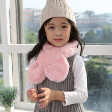 Зимний шарф с кроличьим искусственным мехом для девочек, шаль, цветной воротник, шаль, теплый шейный платок для детей, шарфы, одежда для шеи, однотонный цвет