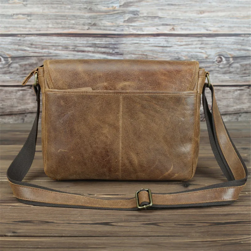 Nesitu New High Quality Brown Casual Vintage Thick Genuine Leather Cross Body Men Messenger Bags Male Shoulder Bag M028