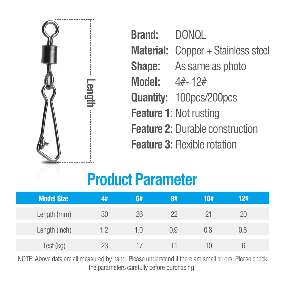 DONQL Set Fishing Connector Barrel Swivels Snap 4#-12# Rolling Swivel For Fishhook Link Fishing Lure Accessories (8)