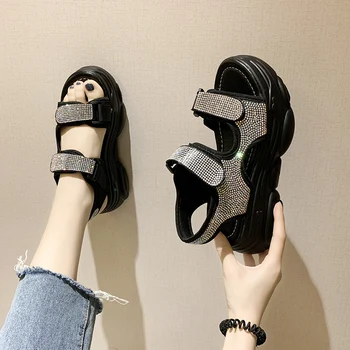 

2020 Summer Women Sandals Fashion Transparent Diamond Wedge Sandal Rhinestone High Heels Chunky Platform Shoes Woman